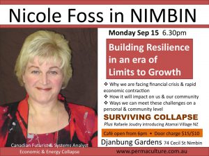 Nicole Foss Canadian futurist and systems analyst visiting Nimbin, Sept 2015