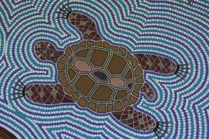 Freshwater turtle - detail from Djanbung Dreaming mural by Gilbert Laurie